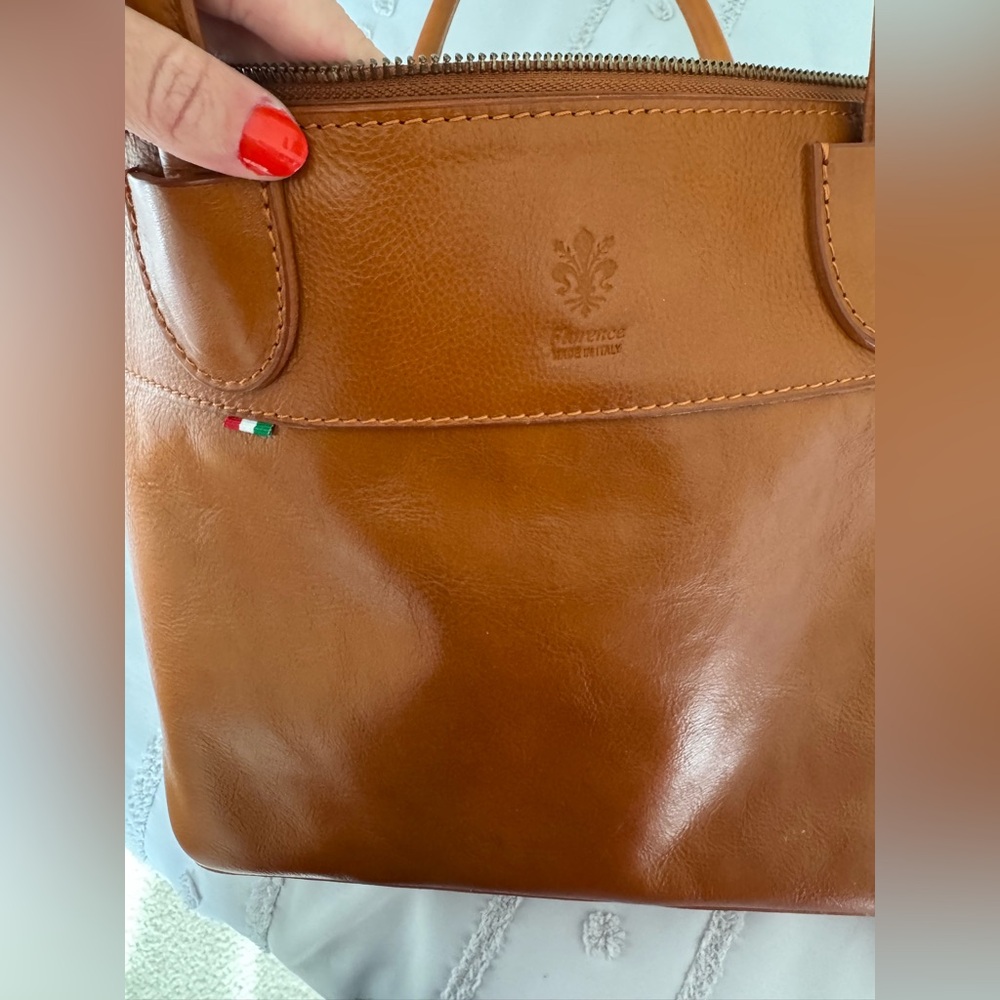 Florentine Tan Leather Tote Bag EUC - Picture 5 of 9